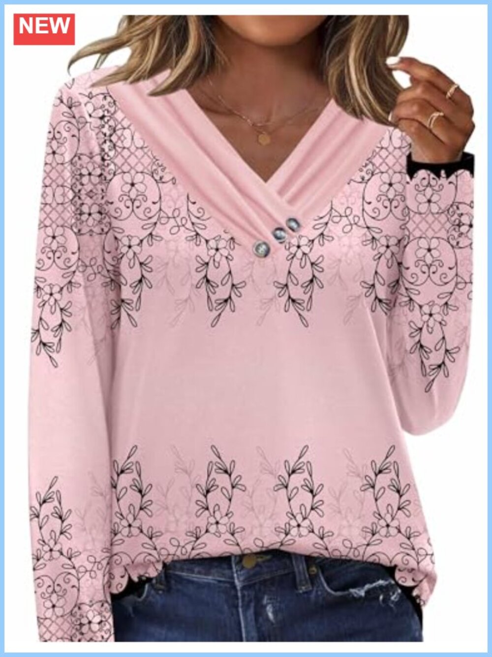 Women's Loose Fit Tunic Top Long Sleeve Cross V Neck Casual Blouse
